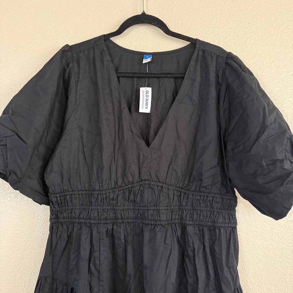 Old‎ Navy Waist Defined Puff Sleeve Midi Dress Black New Sz XL - Picture 5 of 11